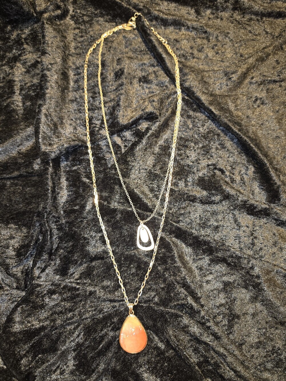 Layered Gold Necklace with Orange Teardrop Pendant